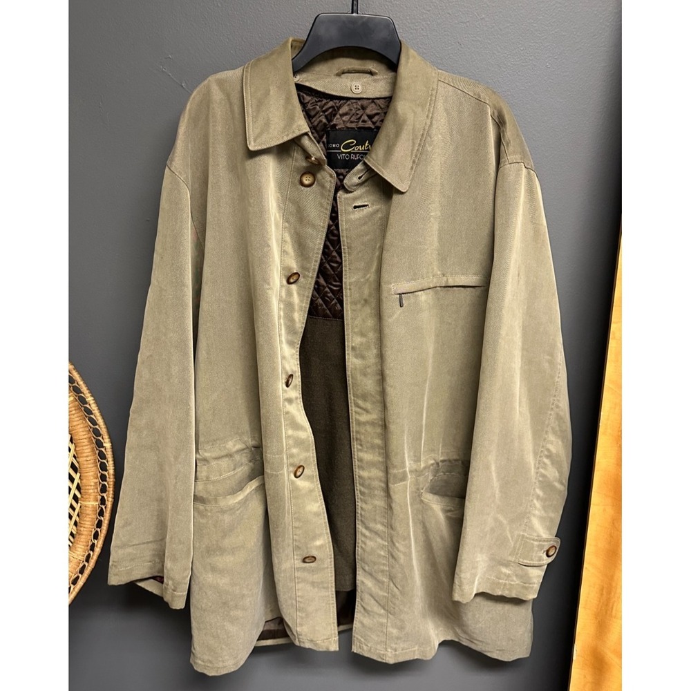 Vintage Uomo Couture Vito Rufolo Overcoat Mens Large Brown Trench Coat w Vest